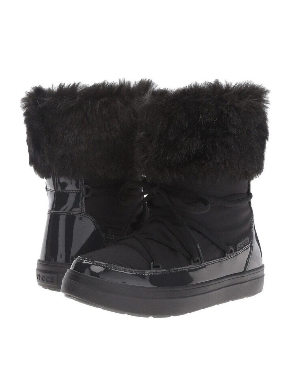 Crocs Lodge Point Winter Snow Boots Women's Size 10 Lace Up Black 203423